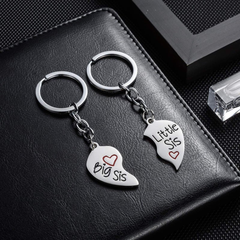 YEEQIN 2PC Matching Big Sis Little Sis Red Split Heart Halves Sisters Pendant Keychain Keyring Set - Image 3